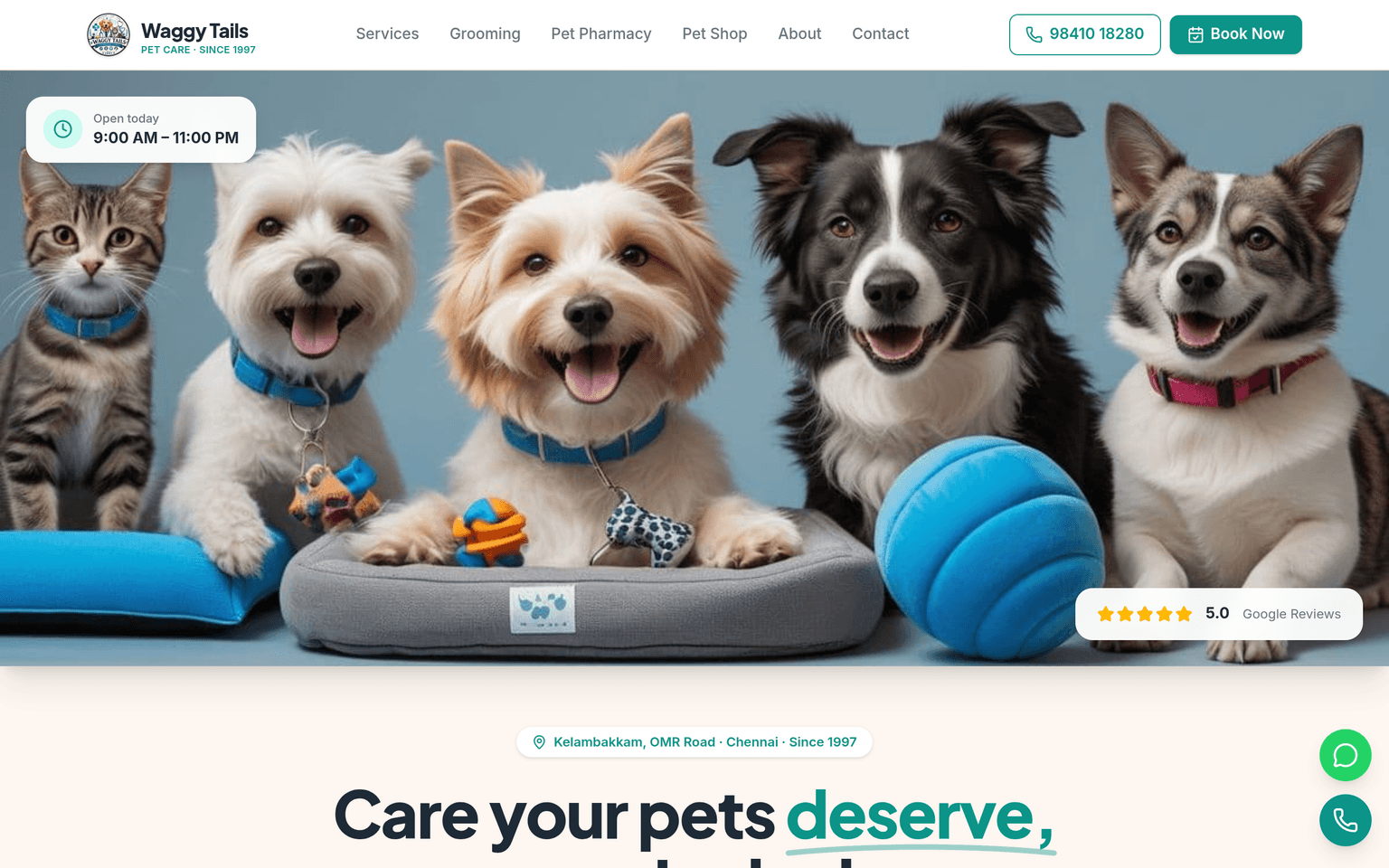 Waggy Tails Pet Care website screenshot